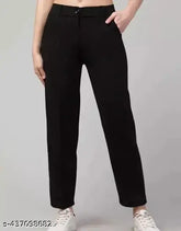 Cotton blend women's pants by Liky FASHION, solid color, high-rise design with two front pockets, available in multiple sizes (XS - XXXL) and suitable for casual wear. Indian import